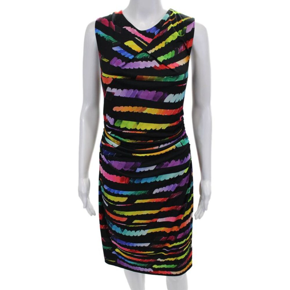 Tahari Levine Womens Abstract Print Sleeveless Cinched Dress Multicolor Size 10